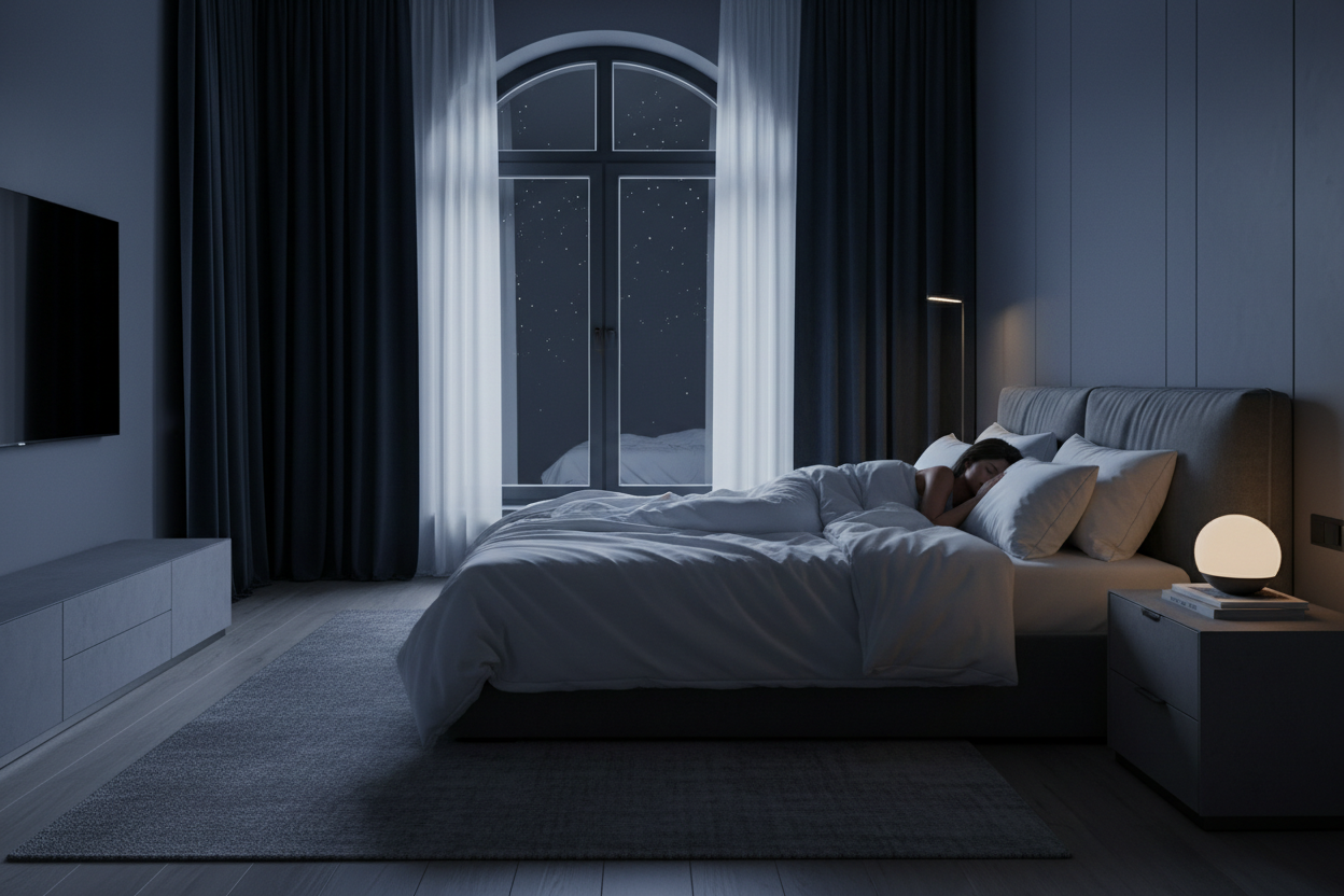 Person in deep restorative sleep after successfully breaking the stress-sleep cycle with cortisol-lowering strategies and natural sleep support