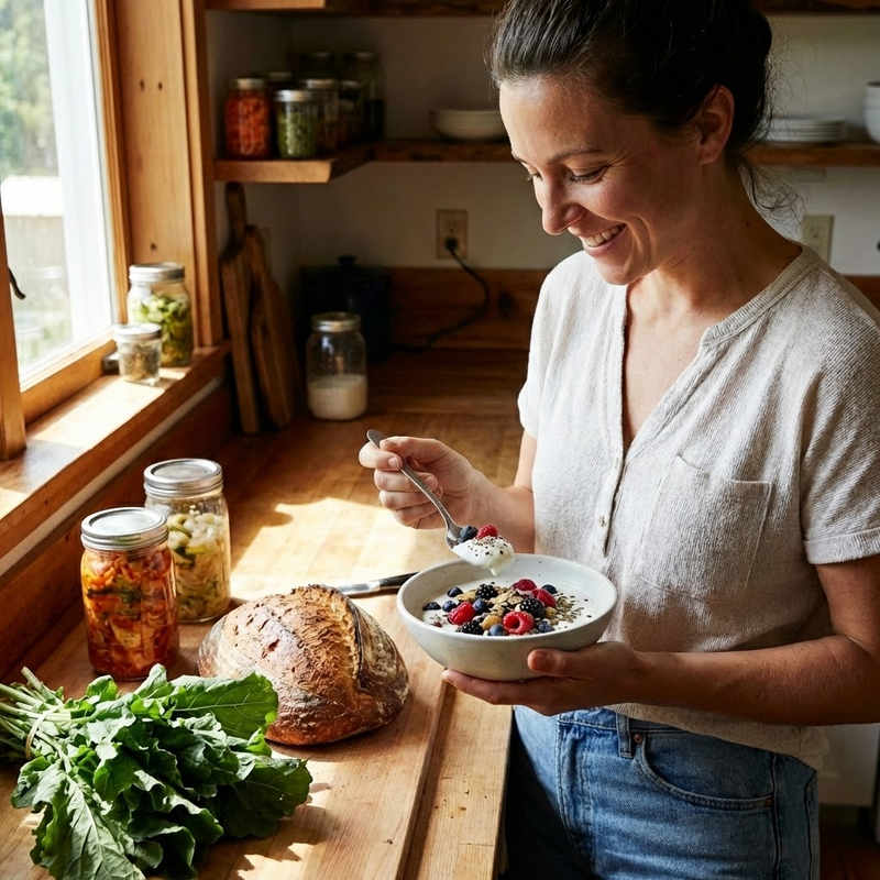 woman having a healthy dietaty habit and is helpful to gut health and natural sleep routine