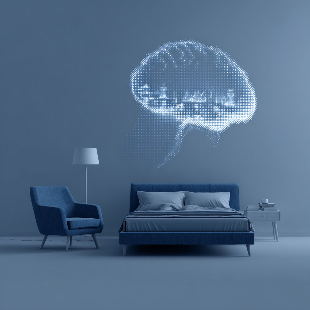 Brain wave activity during GABA-mediated sleep showing how apigenin in chamomile modulates GABA-A receptors to reduce neuronal excitability and support delta and theta sleep wave production