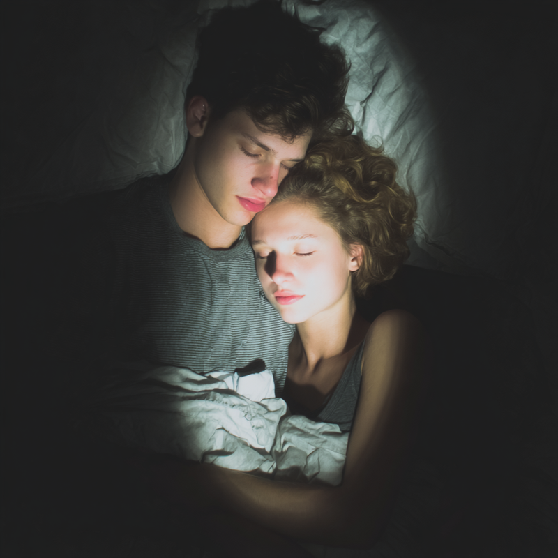 couple sleep at the same bed at night