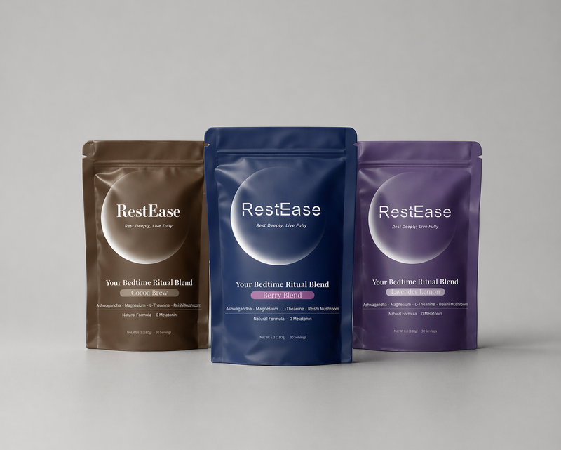 Three packages of RestEase on a gray background