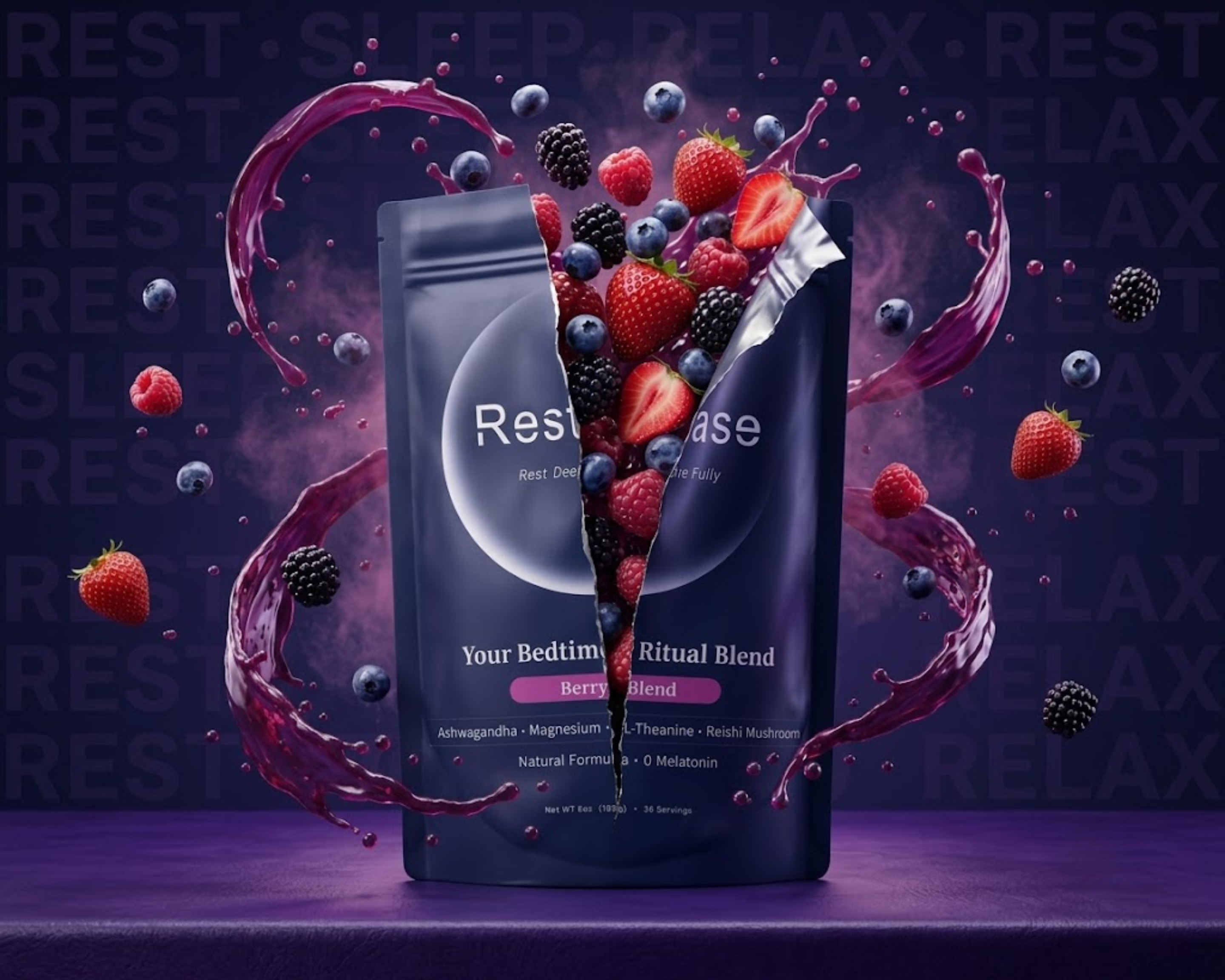 RestEase Berry Blend with berries and  on a dark background
