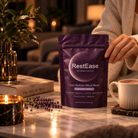 RestEase Lavender Dream stands on the white countertop with night ritual blend and a candle 