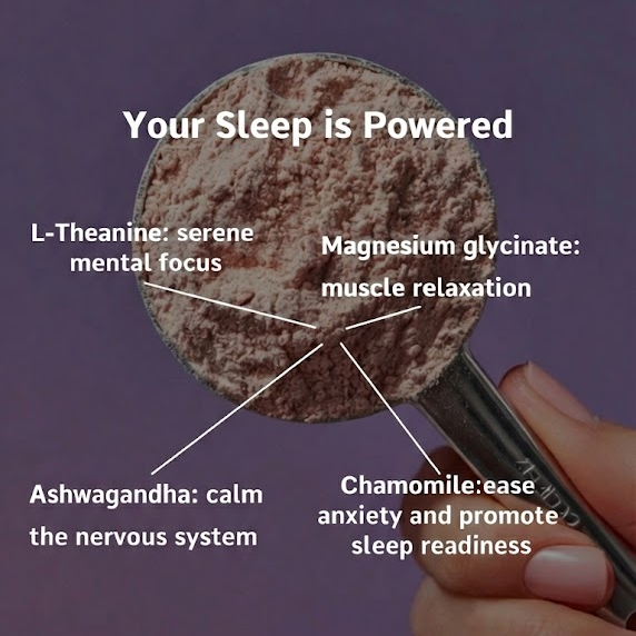 RestEase Berry Blend scoop including L-Theanine, magnesium glycinate, ashwagandha, and chamomile.